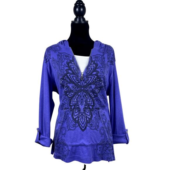 Style&Co Sweaters - Y2K Style&Co Rhinestone Mandala Layered Quauter Zip Adjustable Grunge Hoodie XL